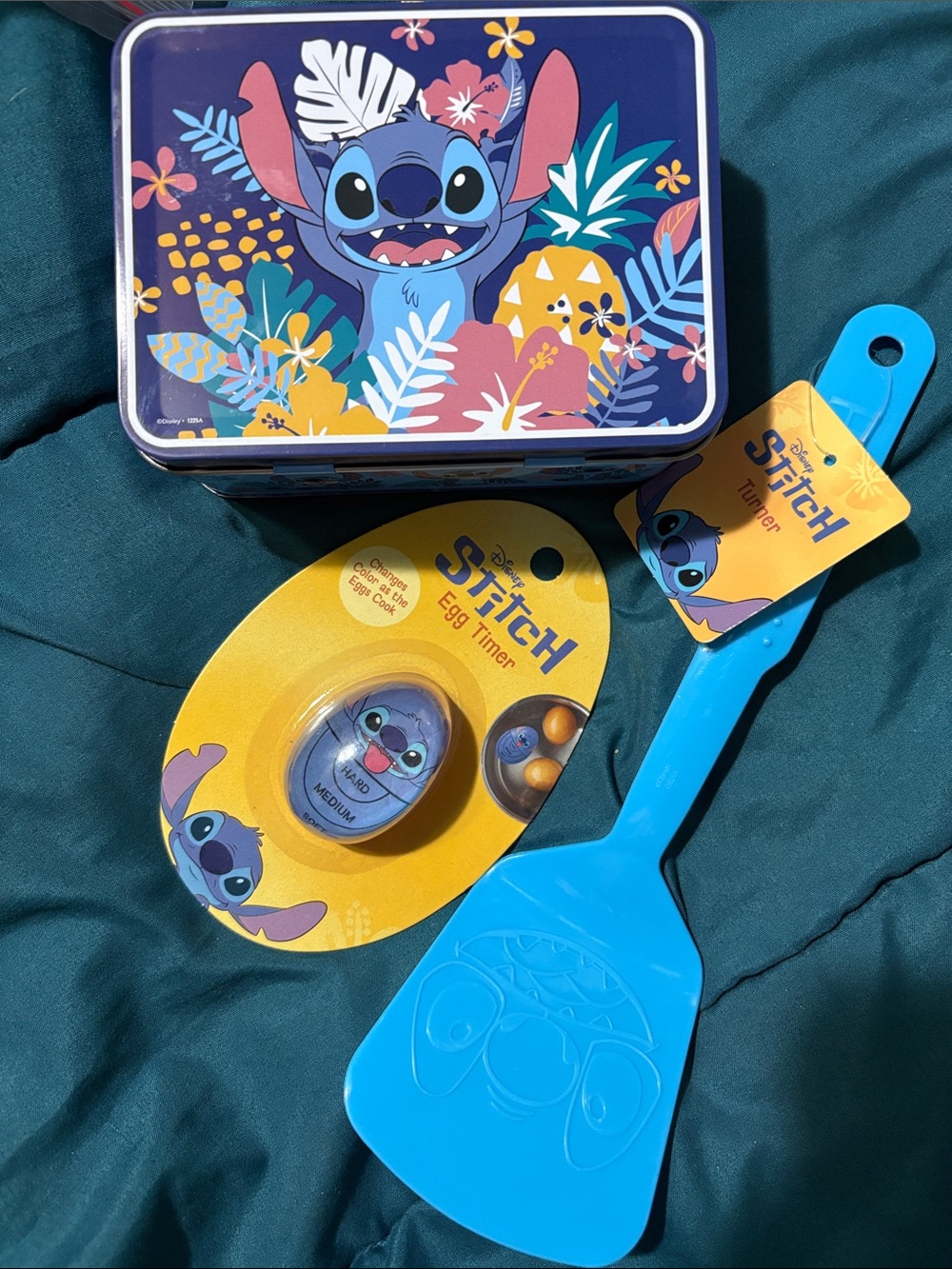 Disney Stitch Floral Mini Tin Lunch Box,  Egg Timer & spatula